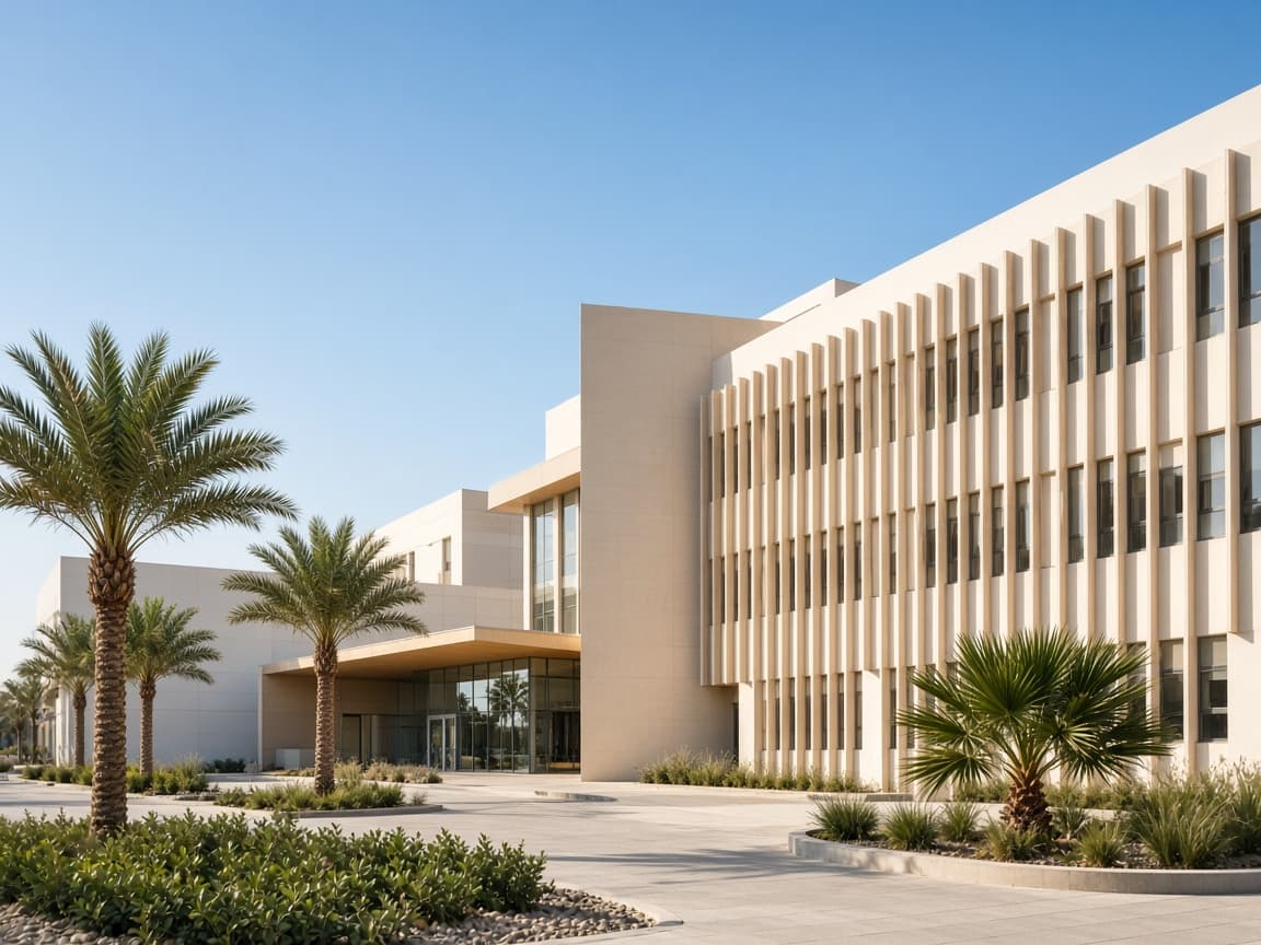 Illustration : façade d'un bâtiment hospitalier contemporain